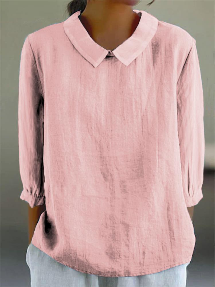 Women's Peter Pan Collar Cotton Blouse 3/4 Sleeve Loose Casual Pullover Shirt Summer Solid Textured Tunic Top