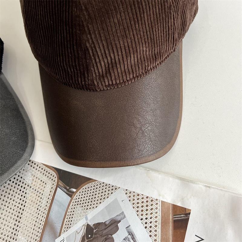 New autumn and winter warm corduroy baseball cap men's and women's retro fashion solid color leather brim soft top cap