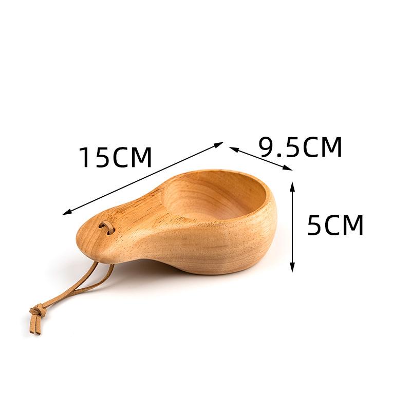 

Finland Kuksa Rubber Wood Water Cup Portable Coffee Mug with Handle Cowhide Rope Hook Juice Milk Beer Tea Cup Outdoor Drinkware