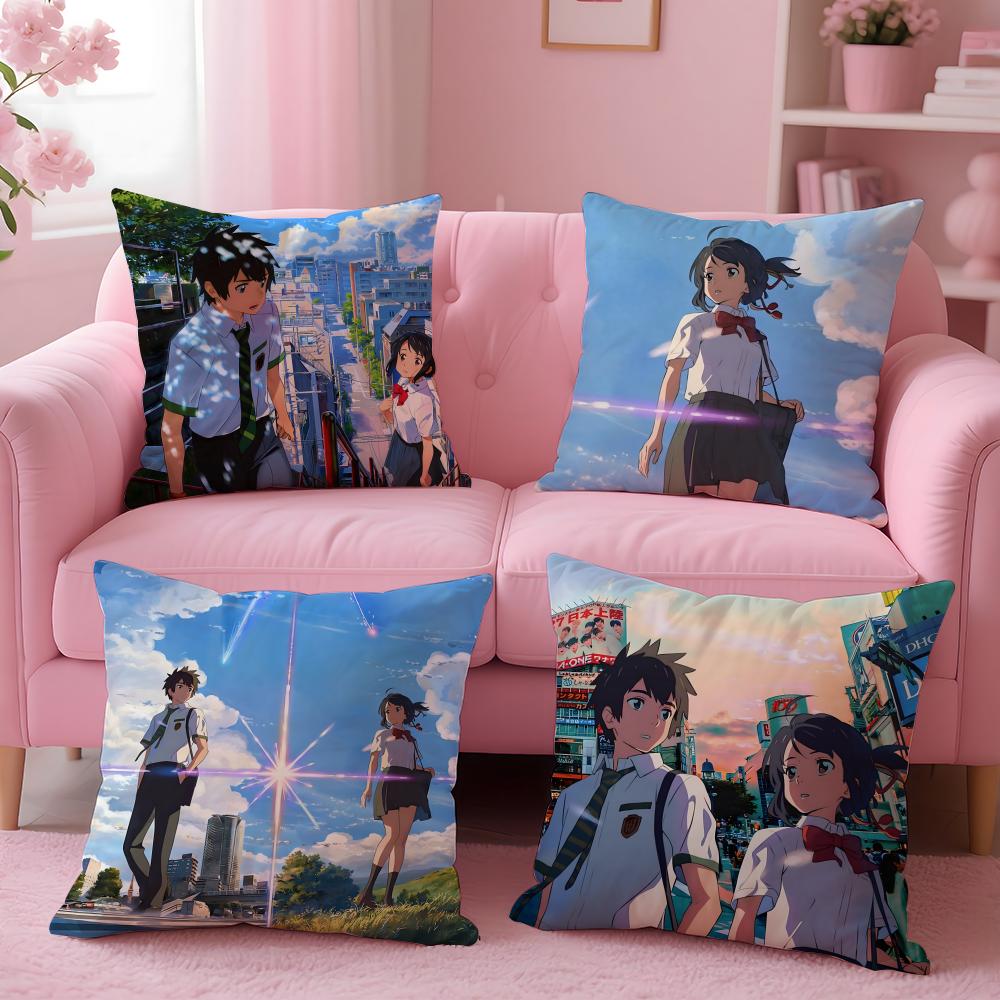 Romantic Anime Japanese Movie YYour Name Cushion Cover Pillow Case Soft Skin Friendly Fabric  Concealed Zipper