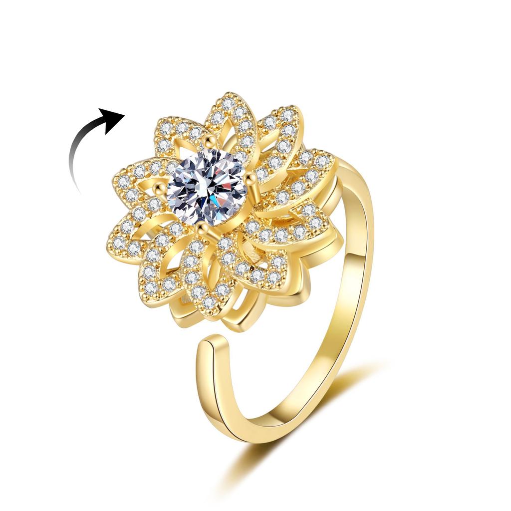 Daisy Spinner Ring Modern Minimalist Zircon Adjustable Rings Floral Fidget Jewelry For Women Stackable Everyday