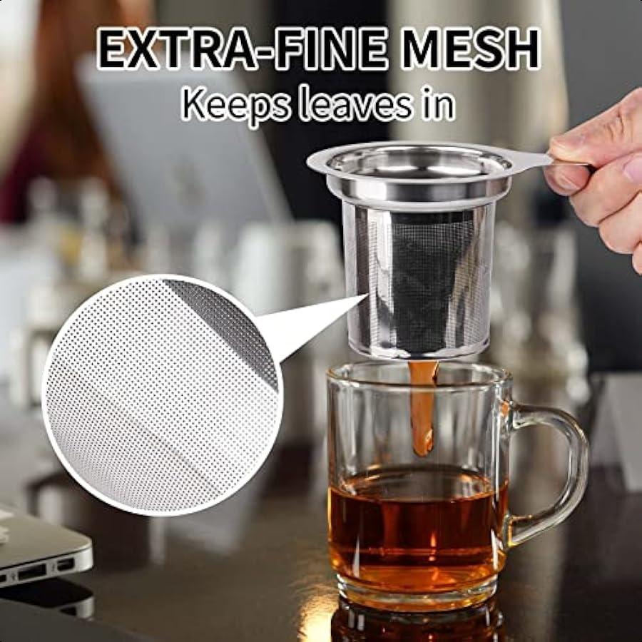Extra Fine Mesh Tea Infuser Strainer Stainless Steel Loose Leaf Tea Steeper Diffuser with Large Capacity Basket and Lid Fits Te