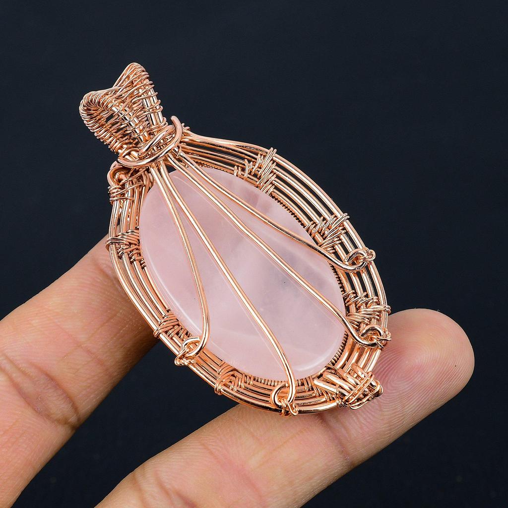 Rose Quartz Jewelry, 999 Copper Wire Wrapped Pendant Handmade Gemstone Jewelry, Gifts For Wife Brand New Pendant