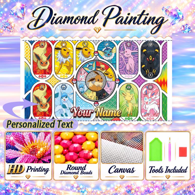 Personalized Eevee Evolutions Diamond Art Custom Name 5D Diamond Painting Full Drill DIY Craft