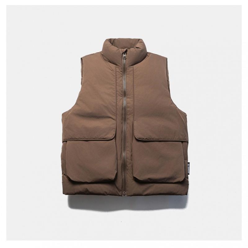 Unisex Solid Color Puffer Vest Winter Warm Stand Collar Sleeveless Jacket Casual Outdoor Wear