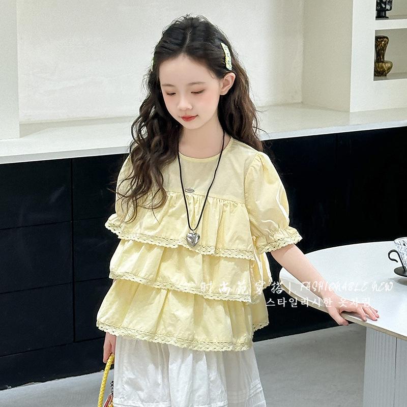 

Летний комплект для девочек 2025 года с кружевным платьем-бэбидолл с короткими рукавами 120 cm