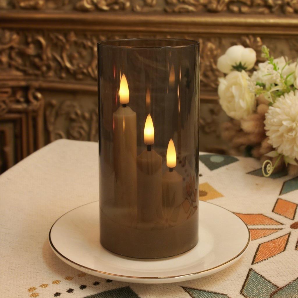 3 in 1 Flameless 5/8/10CM Taper Candles Battery Operated LED Acrylic Pillar Flickering LED Electronic Candles with Lampshade
