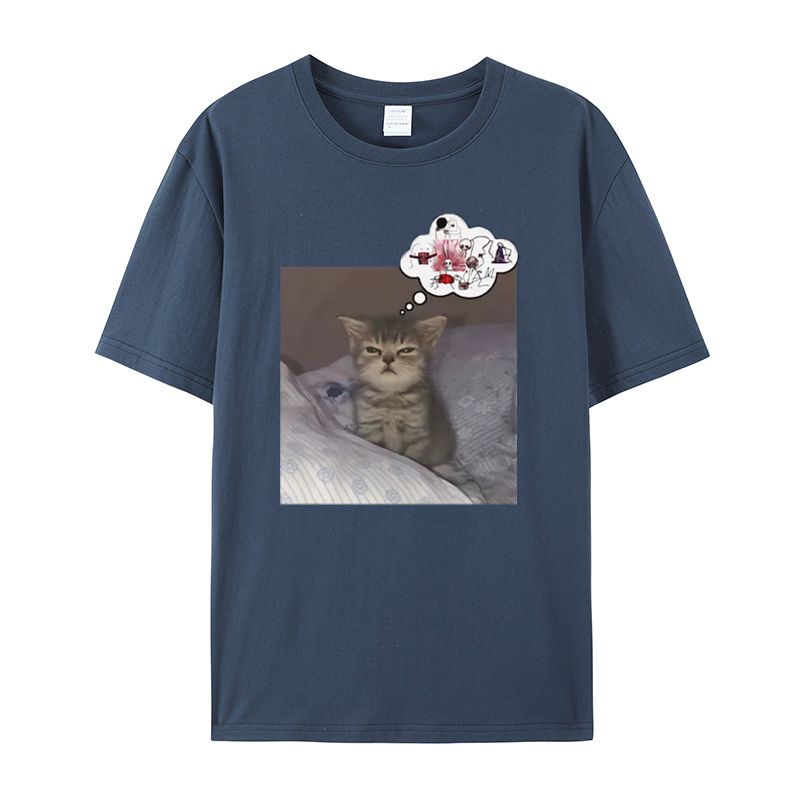 Fun Cat Printed T-Shirt Summer Vintage Kawaii Men's and Women's Surfing Beach T-Shirt Unisex Breathable Casual Top