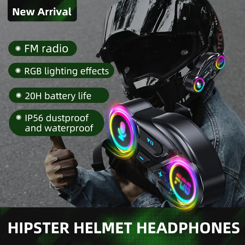 Y13 Motorcycle Helmet Headset Bluetooth 6.0 1000mAH Battery Life with FM Radio Waterproof Noise Reduction Rgb Light Earphone
