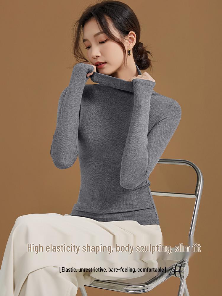 Women's High-Neck Slim-Fit Long-Sleeved Top: Stylish & Comfortable for Spring/Autumn.