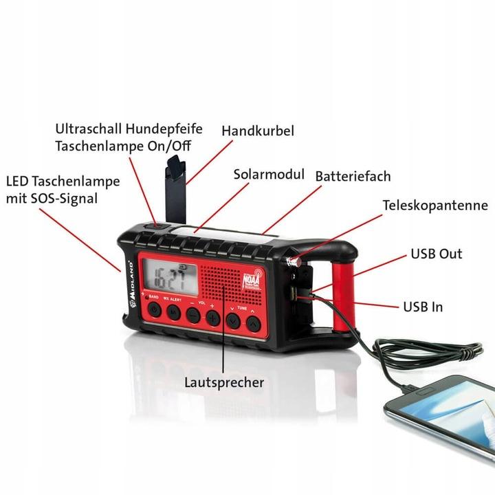 Midland Er300 Latarka Powerbank Radio Awaryjne Am/Fm Dynamo Solar Usb