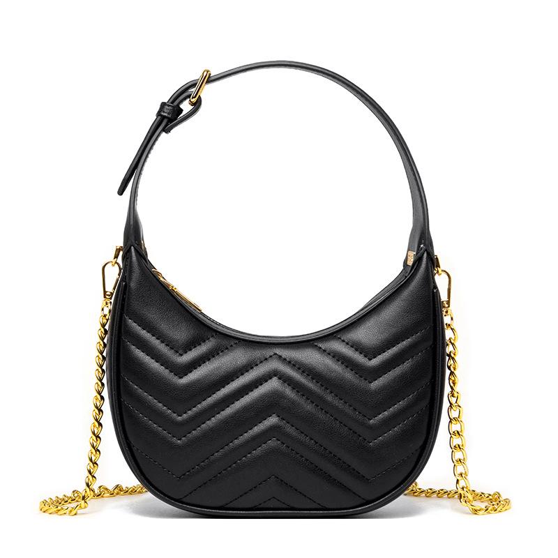 

Кожаная сумка через плечо из коровьей кожи первого слоя, женская, полумесяц, швейная машина, модная, индивидуальная, трендовая, крутая чёрный