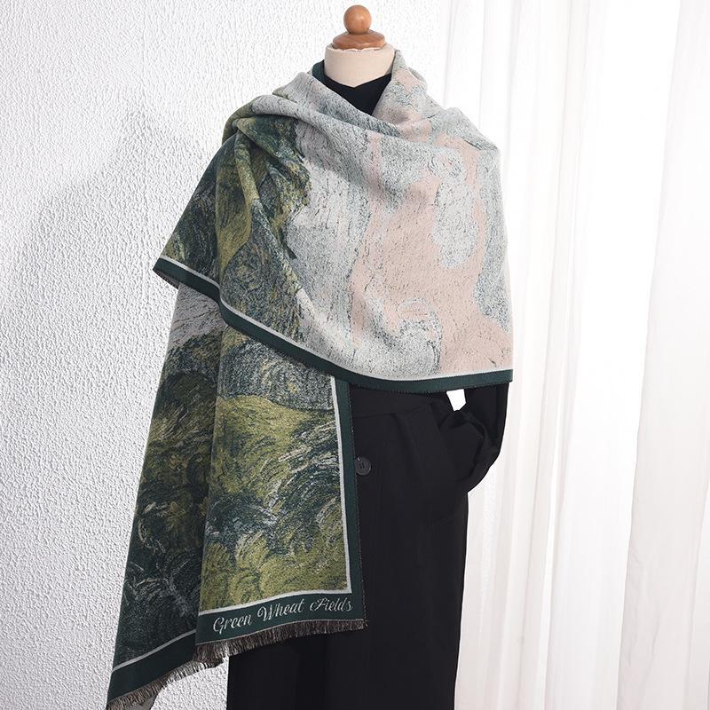 

Elegant Designer Wheat Field Print Scarf for Women - Warm and Creative Neck Accessory Jacquard, 67*185 зелёный