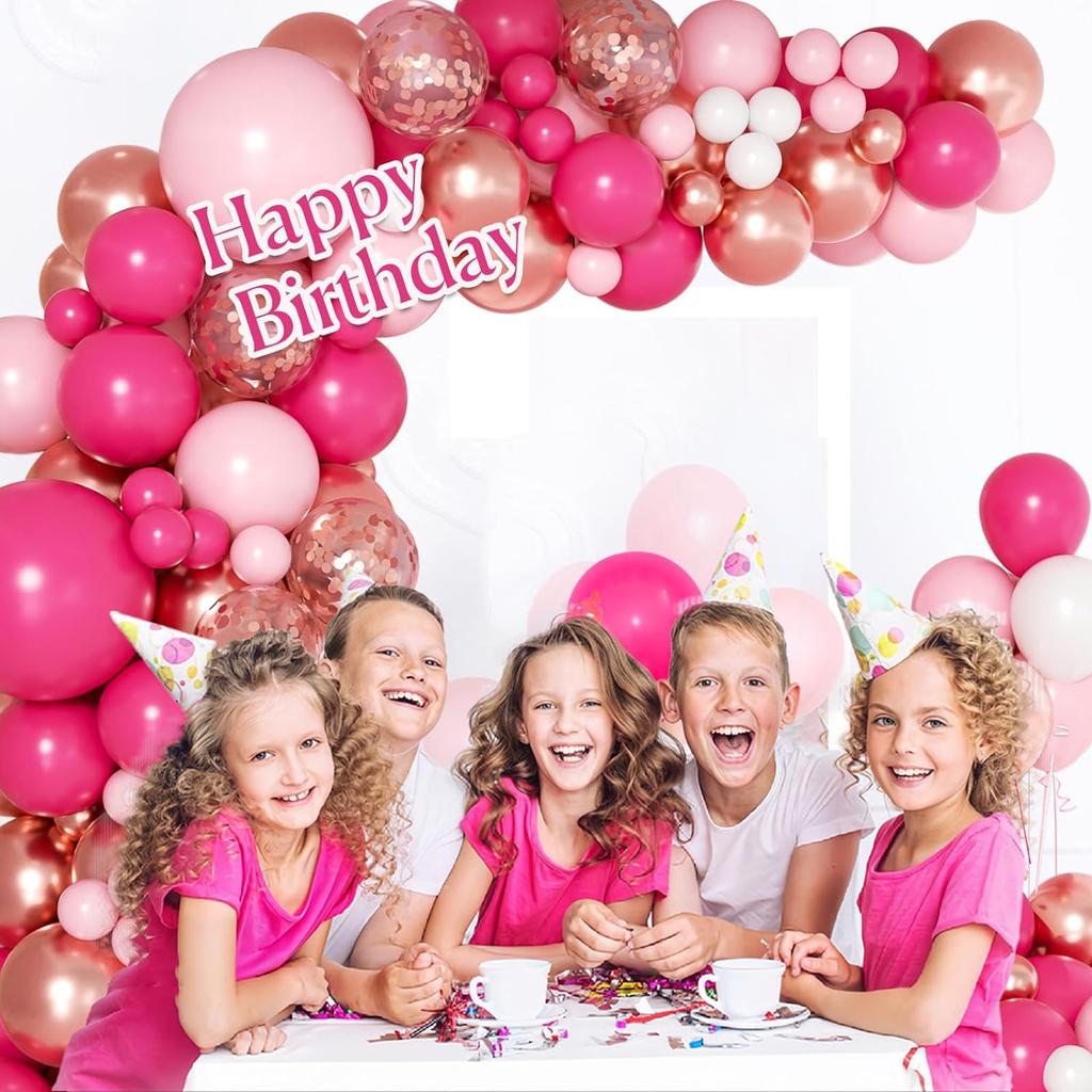 132Pcs Pink Rose Gold Latex Balloon Set Suitable for Birthday Parties, Weddings, Valentine's Day Party Decoration