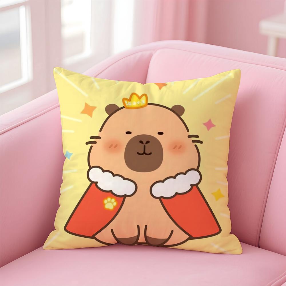 Cute Cartoon Capybara Cushion Cover Comfortable Reversible Pillow Cover Ideal for Car Sofa Bedroom & Beyond