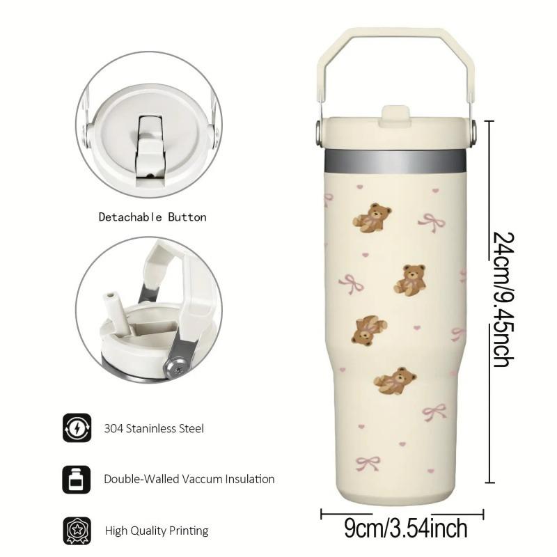 30oz Thermal Water Bottle With Straw Handle Stainless Steel Thermos Hot Coffee Tumbler Cup Car Gym Travel Insulated Thermal Mug