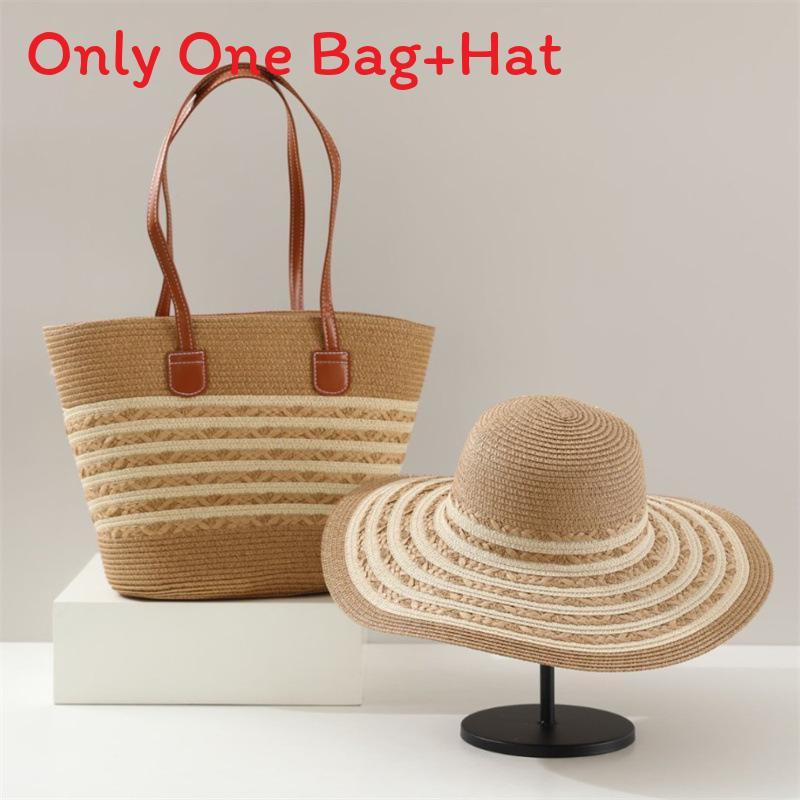 Straw Hat And Bag Set With Sun Protection For Outdoor Travel Casual Summer Adults