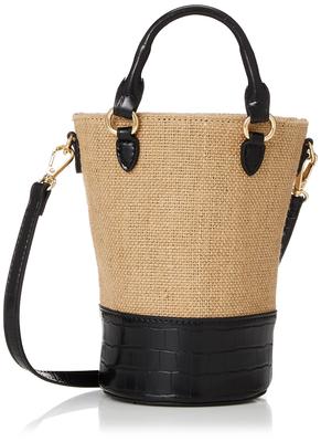 Kashkash Linen and Crocodile Embossed 2-Way Bucket Bag, 01-00-78090, Women's, Black