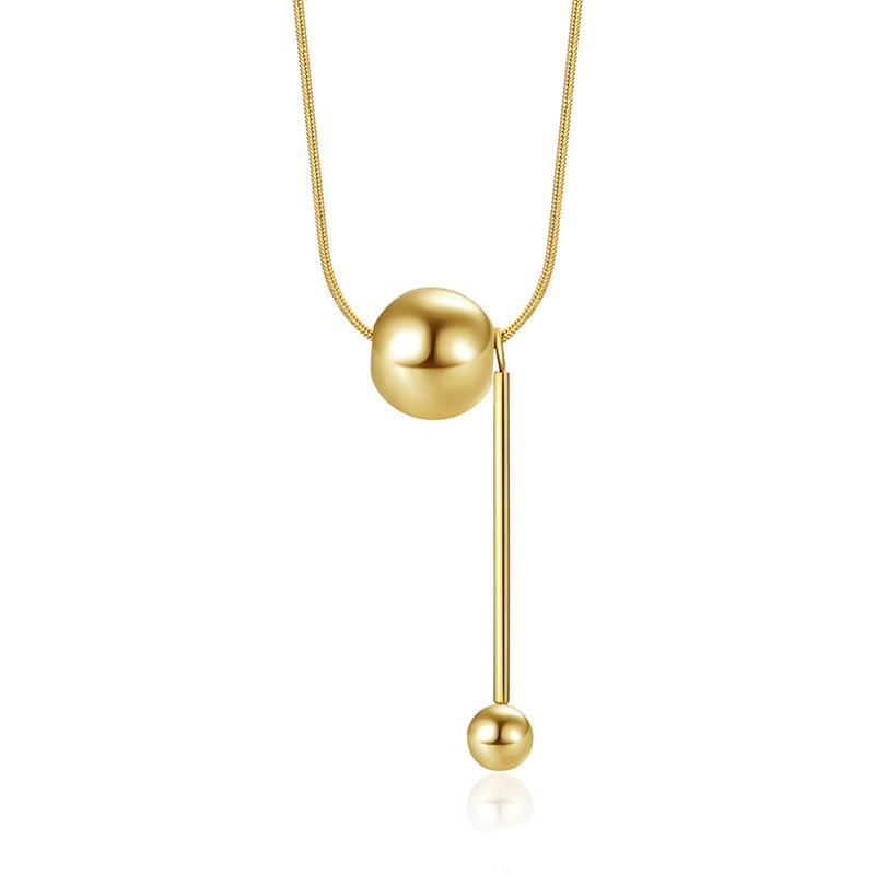 Chic Gold Minimalist Titanium Steel Neck Chain With Unique Round Ball Pendant Design