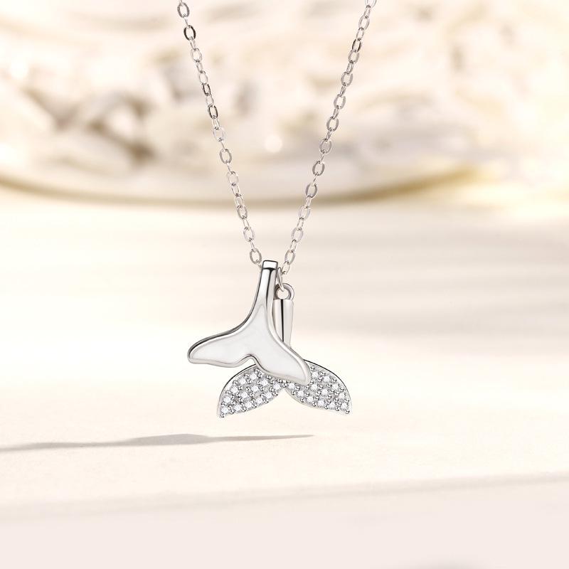 S925 Sterling Silver Mermaid Tail Rhinestone Choker Necklace for Women - Elegant Resin Drop Fish Tail Pendant. Sterling Silver 925