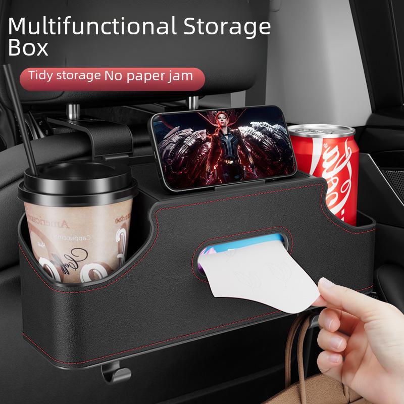 

Car Seat Rear Storage Box Organizer with Tissue Holder and Cup Holder
