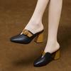 Nieuwe Collectie Dames Gesloten Teen Dikke Hak Slippers, Retro Mode Hoge Hak Slides