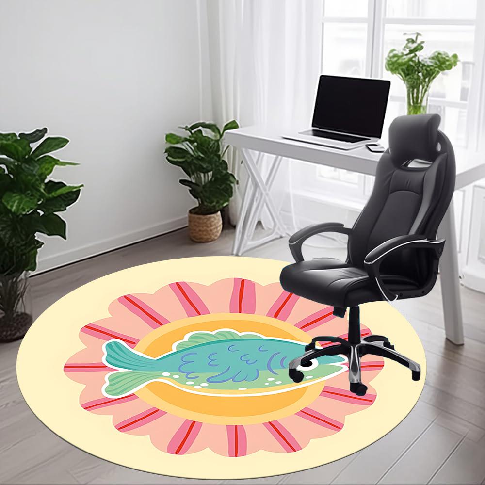 1pc Fish Sunflower Office Round Rug, Non-slip, Soft and Durable Office Rug for Interior Decoration, Perfect for Office, Beautiful Decoration yy2603240