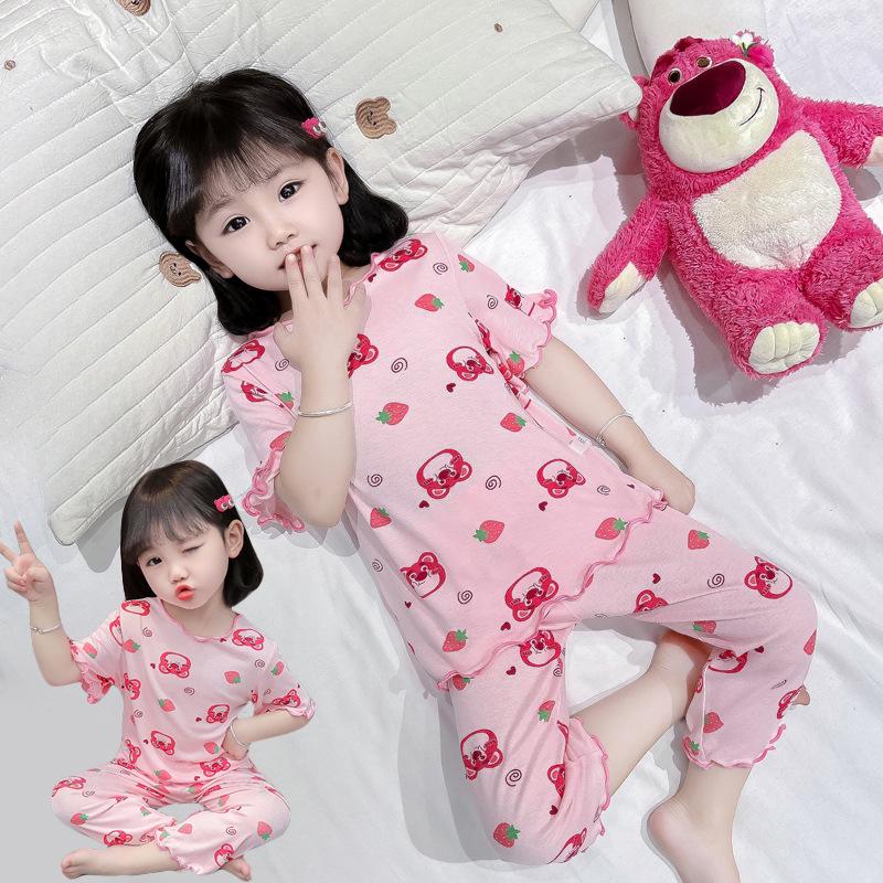 Baby Pajamas Sets Cotton Child Pajamas Toddler Summer Sleeveless Baby Nightwear Pyjamas Kids Cartoon Homewear Clothes 90