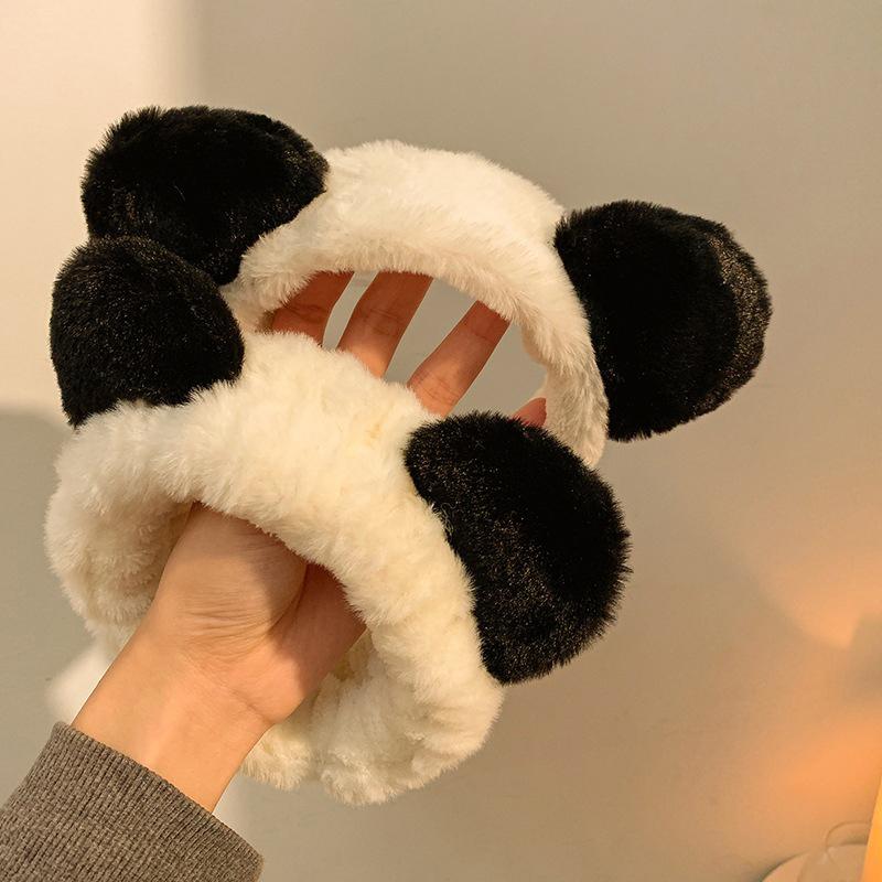Plush Headband Panda Ears Hair Hoop Wash Face Hair Holder For Women Furry Hairbands Cartoon Head Hoop Makeup Hair Accessories