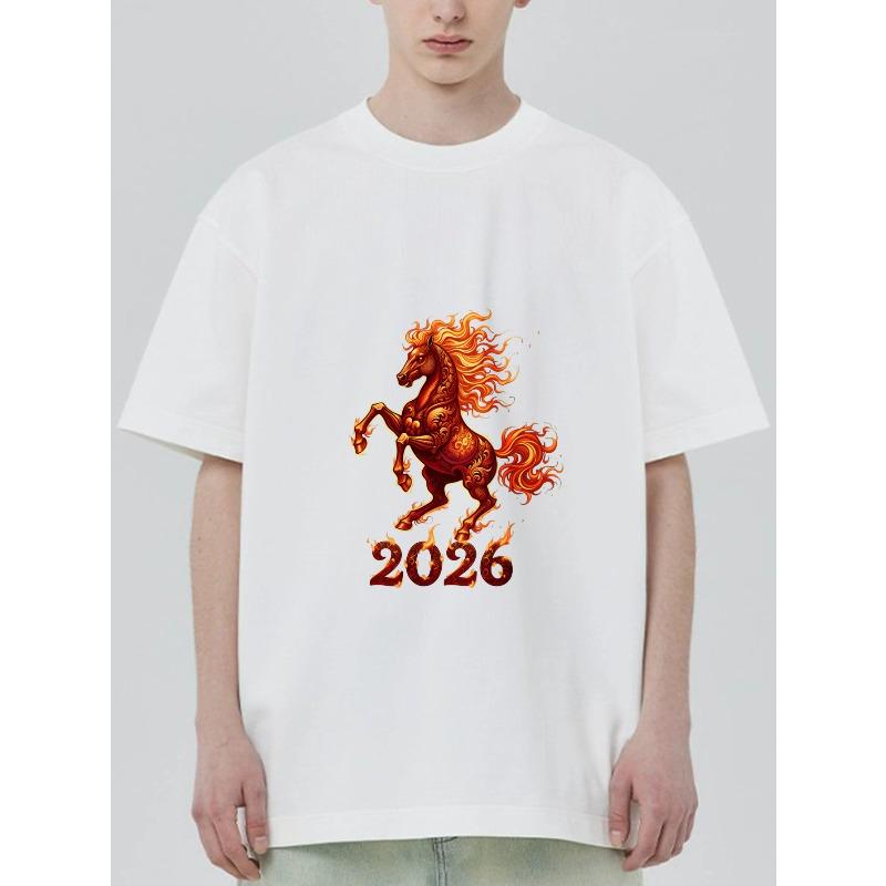 

Black T-Shirt With Flame Horse And 2026 Print For Casual Wear XXXXL білий