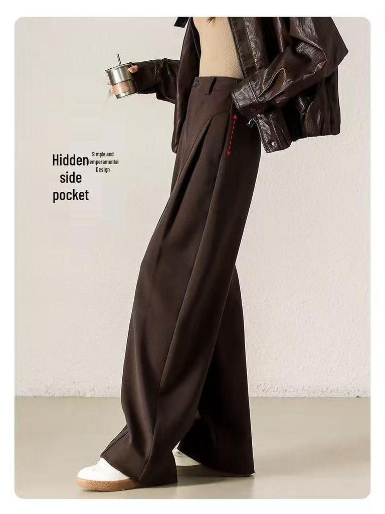 Women's Thick Woolen Bass Pants - Soft, Casual, Loose, Straight-Leg, Slimming, Wide-Leg for Autumn and Winter.