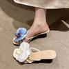 Women's Flowers High Heels Flip Flops Sandals Ladies 2025 Summer New Sandals Open-toed Square Thin Strap Sexy Slippers