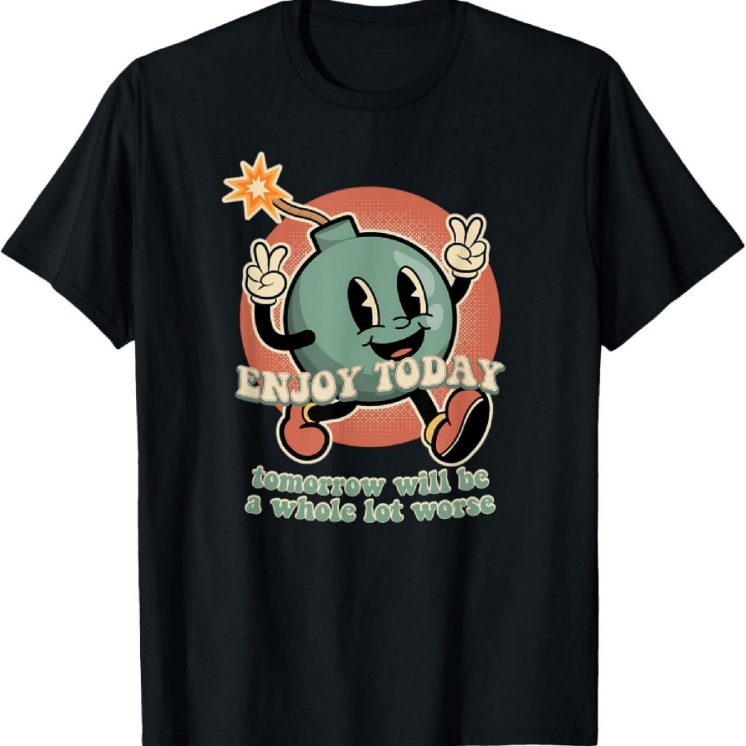 Retro Cartoon Bomb Nihilism T-Shirt - Classic Fit, Crew Neck, Short Sleeve, Black XXXXXL чёрный