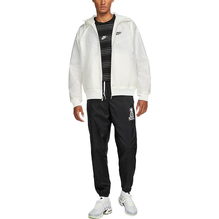 Nike Logo Print Zip-Up Drawstring Hoodie with Long Sleeves Men Jacket White DQ4250-133