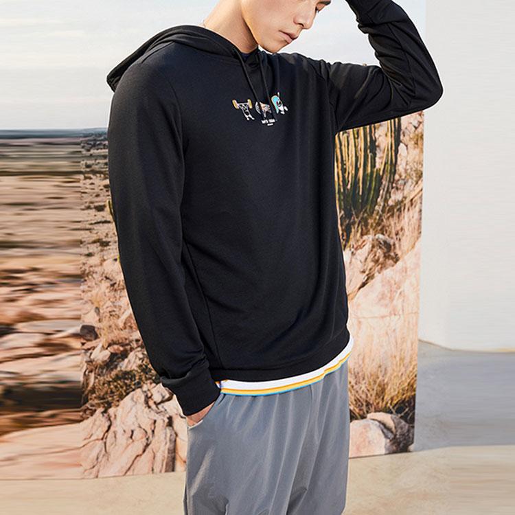 Anta Fun Print Loose Hoodie Sport Pullover Men Tops Black 952117713-5