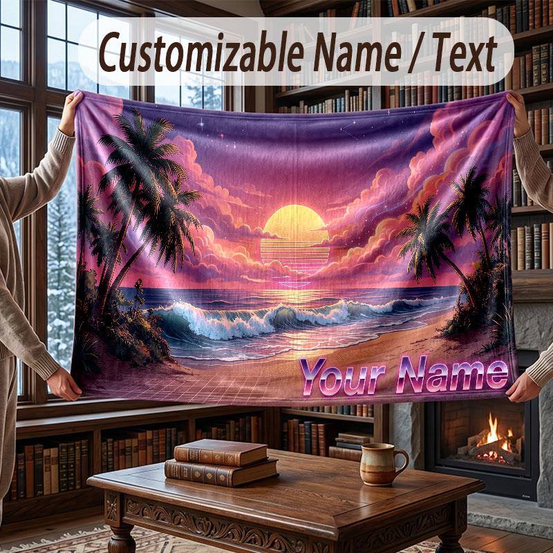 Octopus Sea Life Theme Throw Blanket Custom Name Text Personalized Blanket Soft Cozy Blanket for Home Sofa Bed