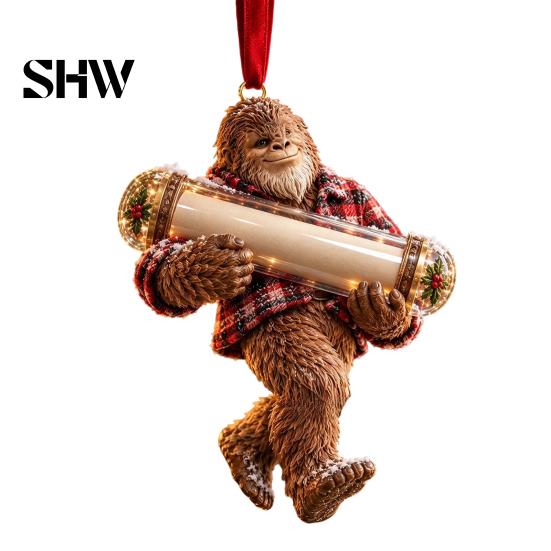 Festive Cash Holder for Holidays Big Foot Money Cash, 2D Acrylic Sasquatch Gift Fun Christmas Family Ornament, Clear Xmas Tree Hanging Decoration