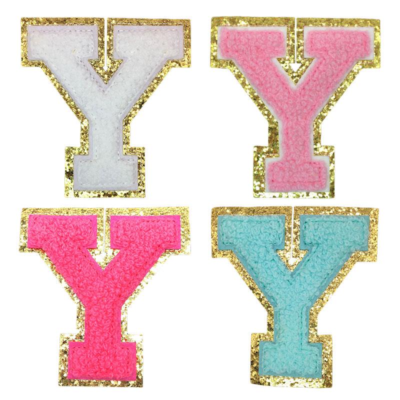 4Pcs Chenille Letters Patches Embroidery Iron On Letters Patch Appliques For Clothing Sticker Diy Accessories Large Size: 8.2Cm