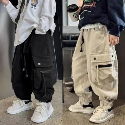 Cotton Boys Cargo Pants Spring Autumn Big Kids Sport Long Pants Teenage Streetwear Baggy Trousers Children Fashion Joggers Pants