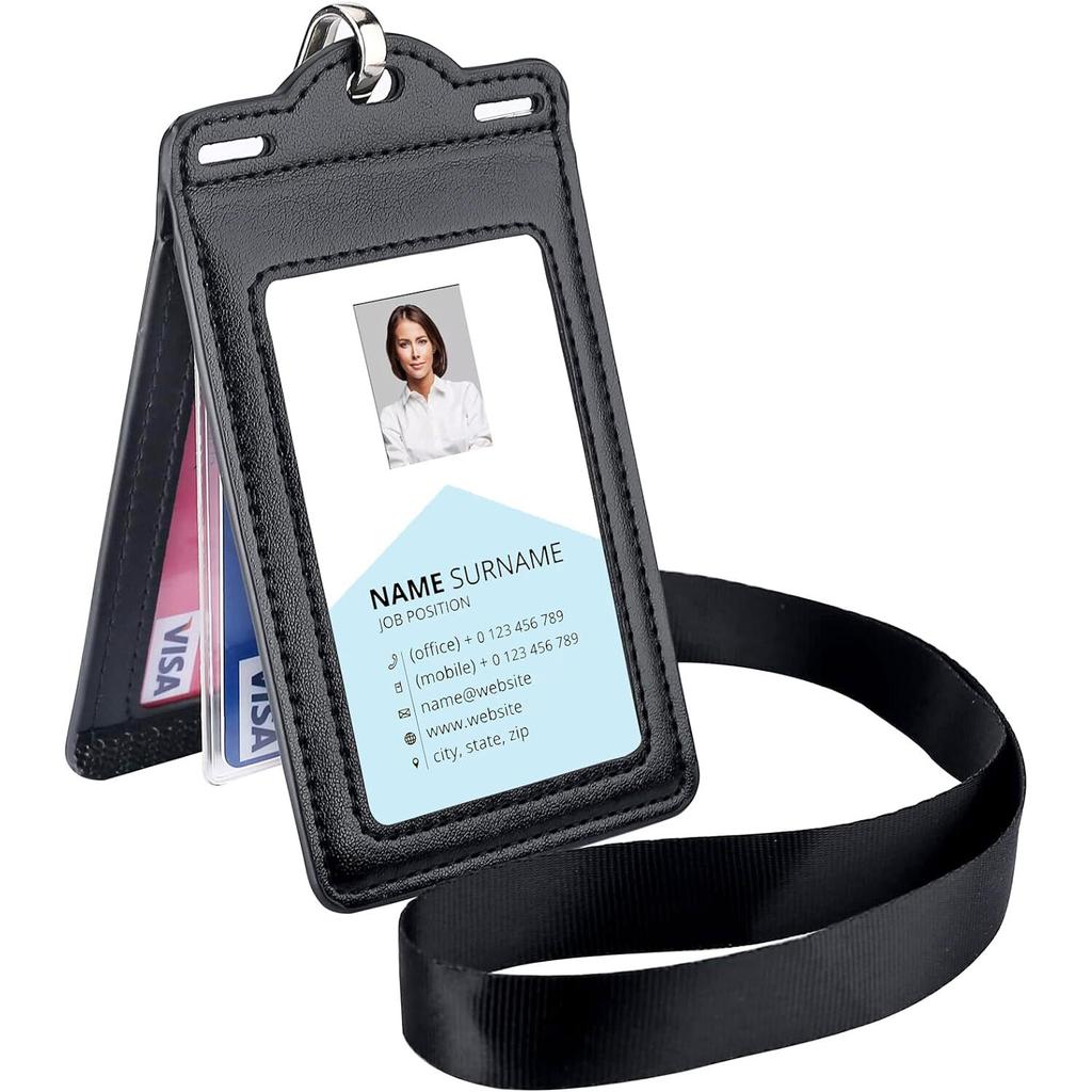 Retractable Reel Heavy Duty Carabiner Leather Card Badge Holders and Clear ID Window for Office Staffs Student Teacher Couriers