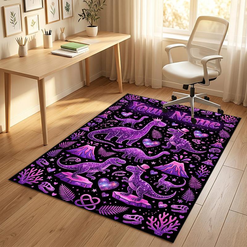 Dinosaur Theme Crystal Velvet Rug Personalized Custom Name Text Soft Floor Mat Home Decor