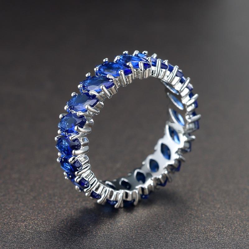 In stock, platinum K T-ring-shaped royal blue leaf-shaped creative fashion ring.