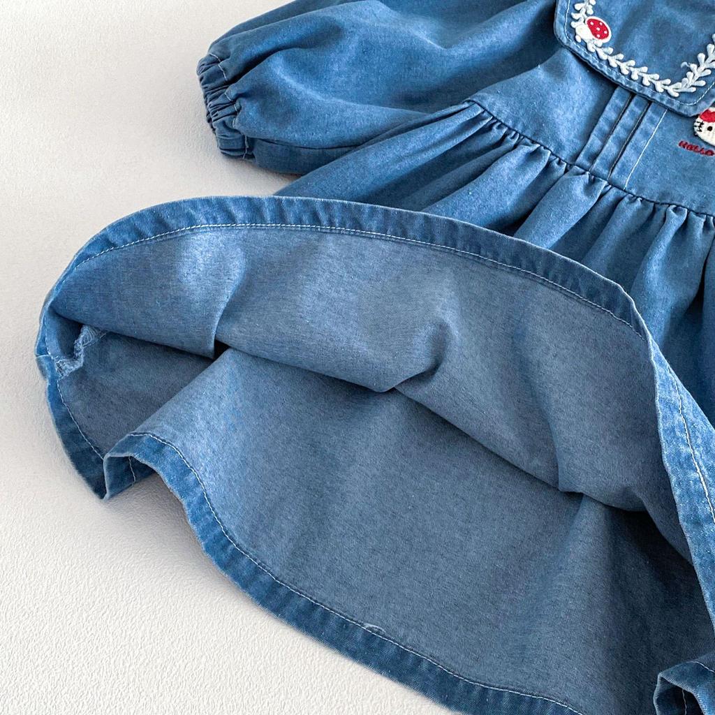 Girls' Stylish Spring 2026 Square Neck Denim Patch Dress