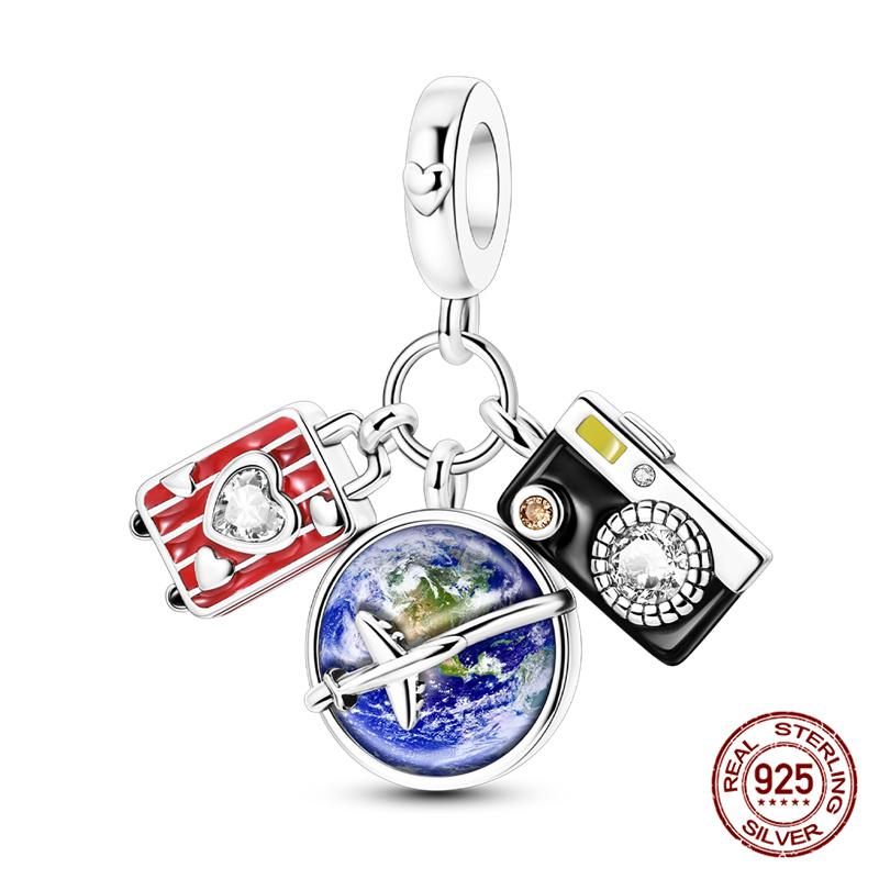 Original 100% Copper Pocket Watch Beads Camera Adventure Backpack Charms Fit Bracelet Diy Jewelry Making Women Gift