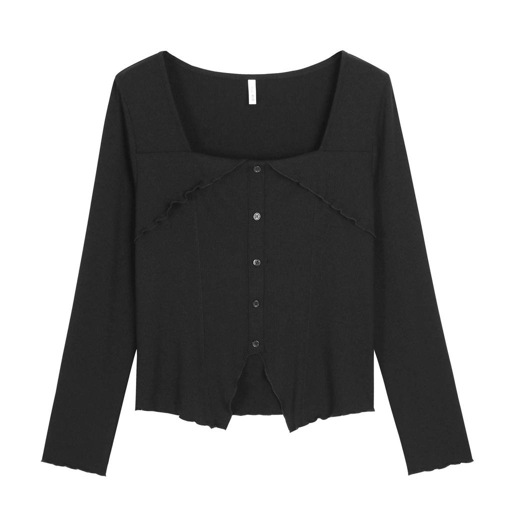 Women's Plus Size Square Collar Long-Sleeve Slimming T-Shirt for Spring