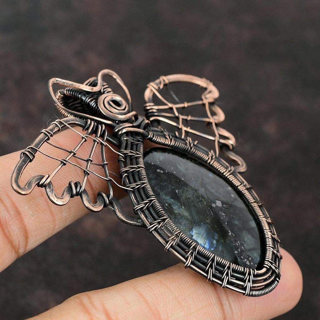 Labradorite Pendant Copper Wire Wrapped Jewelry Gemstone Pendant Handmade Jewelry Butterfly Design Pendant Copper Wire Pendant Gift For Her