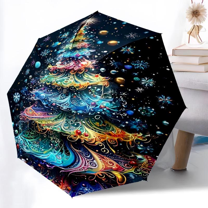 1 Stück Weihnachtsbaum Automatischer Faltregenschirm - Design, Langlebiger Eisenrahmen für Reisen, Outdoor, Strand Modeaccessoire a0920037