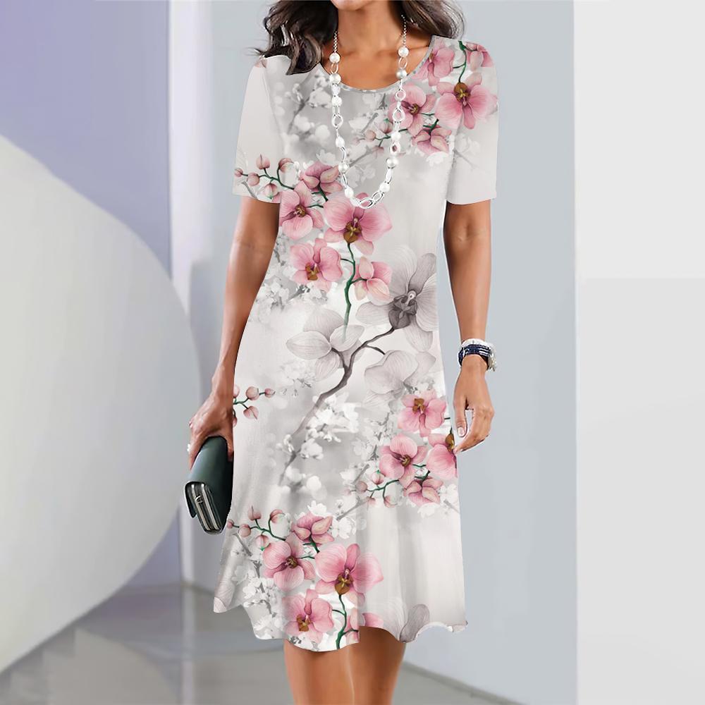 2025 Women's Dresses Floral Print Summer Elegant Dresses Female Short Sleeve Dress Fashion Casual Daily Clothes