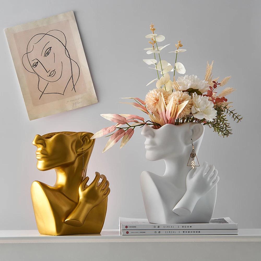Creative Nordic Style Modern Simple Portrait Art Office Flower Arrangement Ceramic Personality Vase Home Decoration