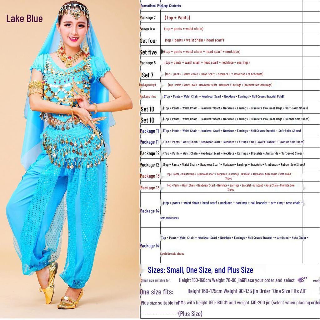 YX Belly Dance Costume Set: Ethnic Indian Dance Pants & Highlights Stage Performance Outfit